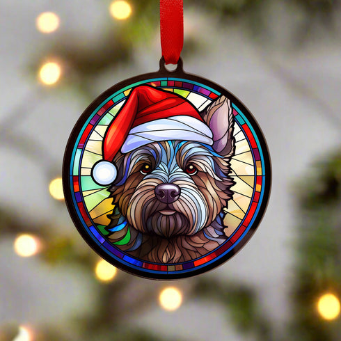 Cairn Terrier in Santa Hat Suncatcher Decoration